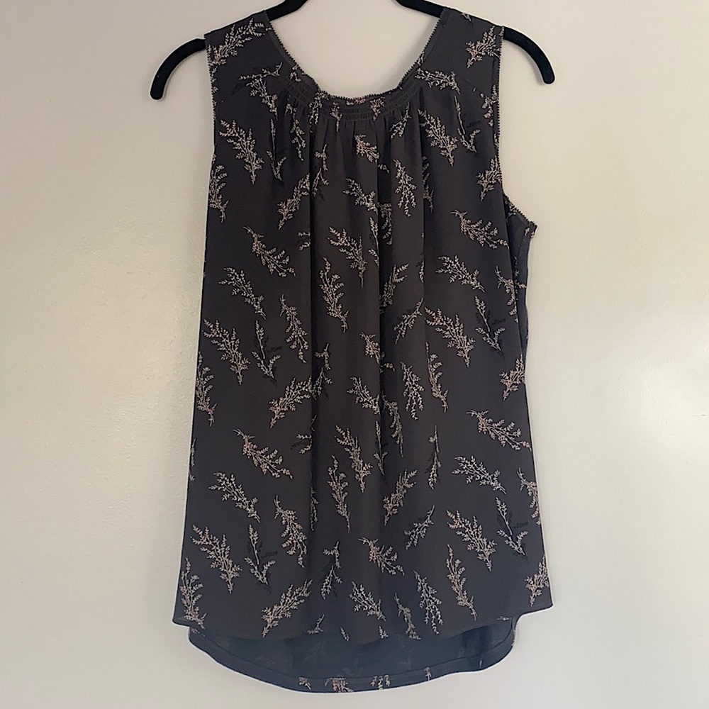 Loft Gray Floral Sleeveless Blouse